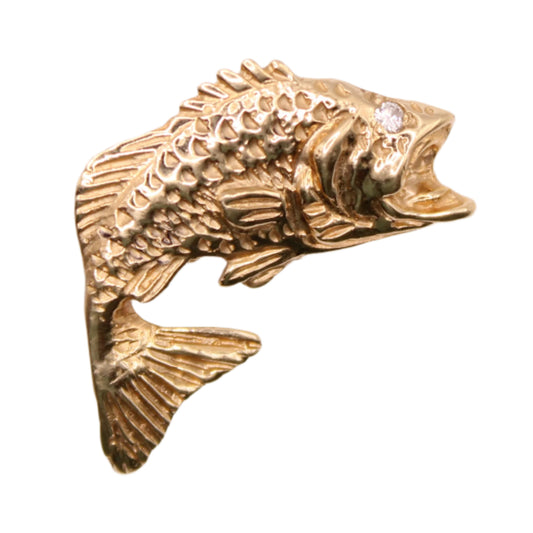*SOLD* Vintage 14kt Yellow Gold Diamond Open Mouth Bass Fishing MM Signed Pendant
