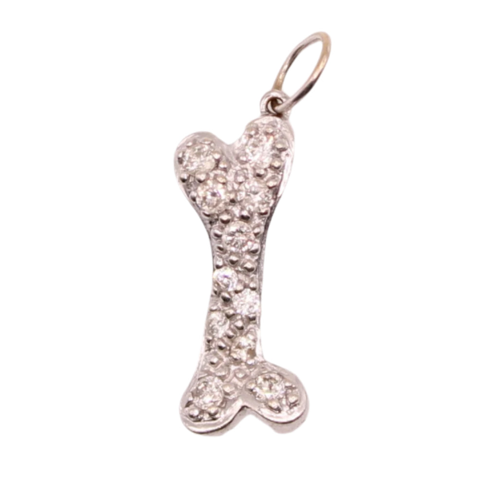 *SOLD* Sydney Evan 14kt White Gold Diamond Pave Set Dog Bone Medium Charm Pendant