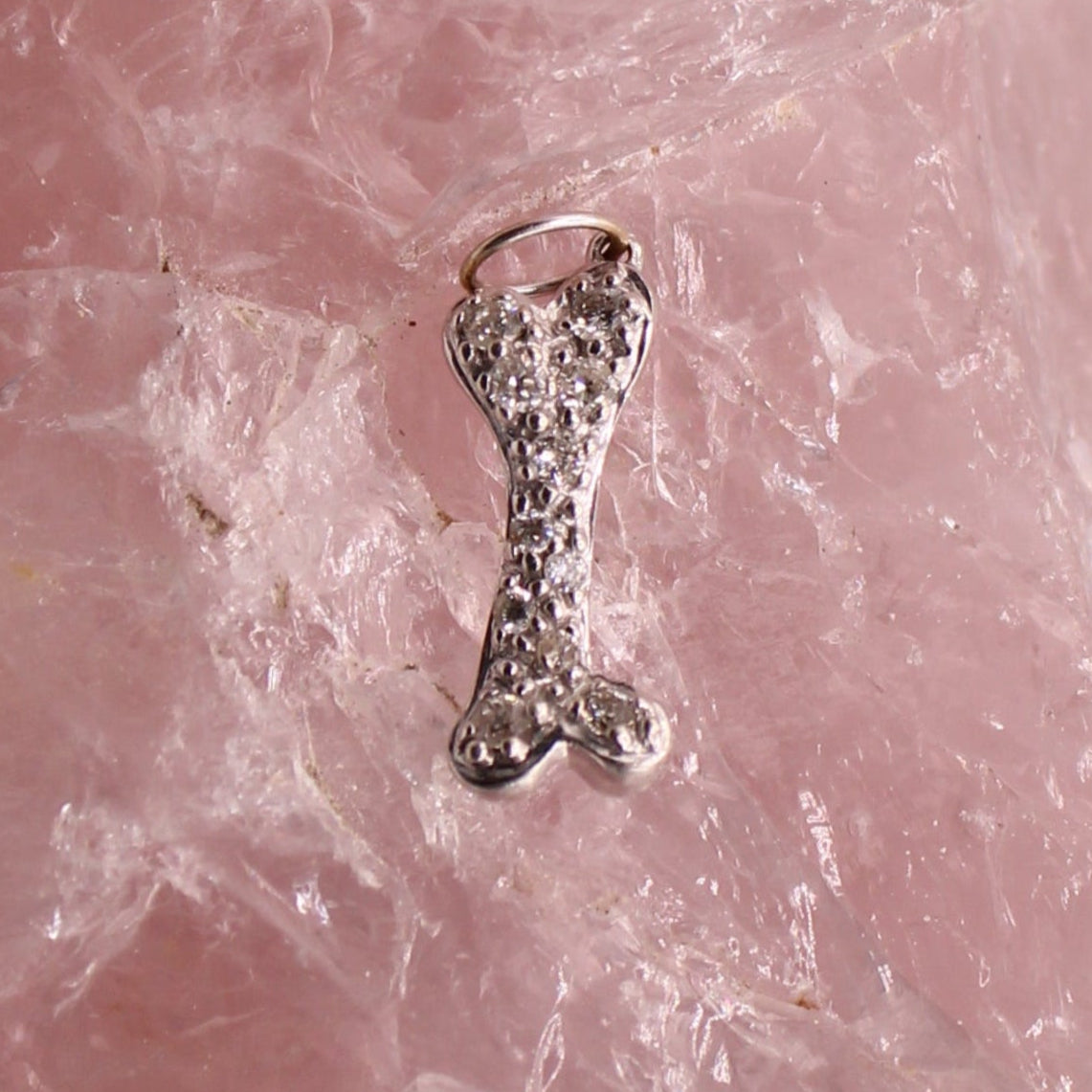 *SOLD* Sydney Evan 14kt White Gold Diamond Pave Set Dog Bone Medium Charm Pendant
