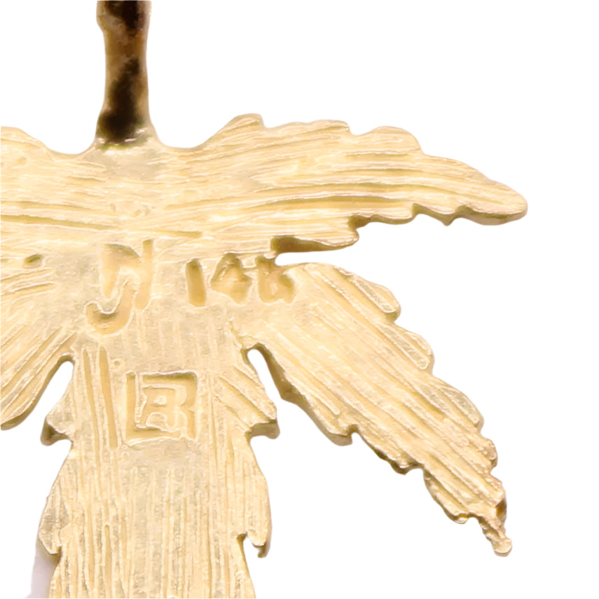 14kt Yellow Gold Cannabis Marijuana Weed Pot Sweet Leaf Charm Pendant