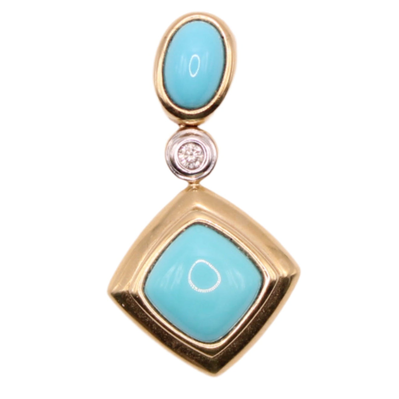 *SOLD* 14kt Yellow Gold Sleeping Beauty Cabochon Turquoise Diamond Pendant