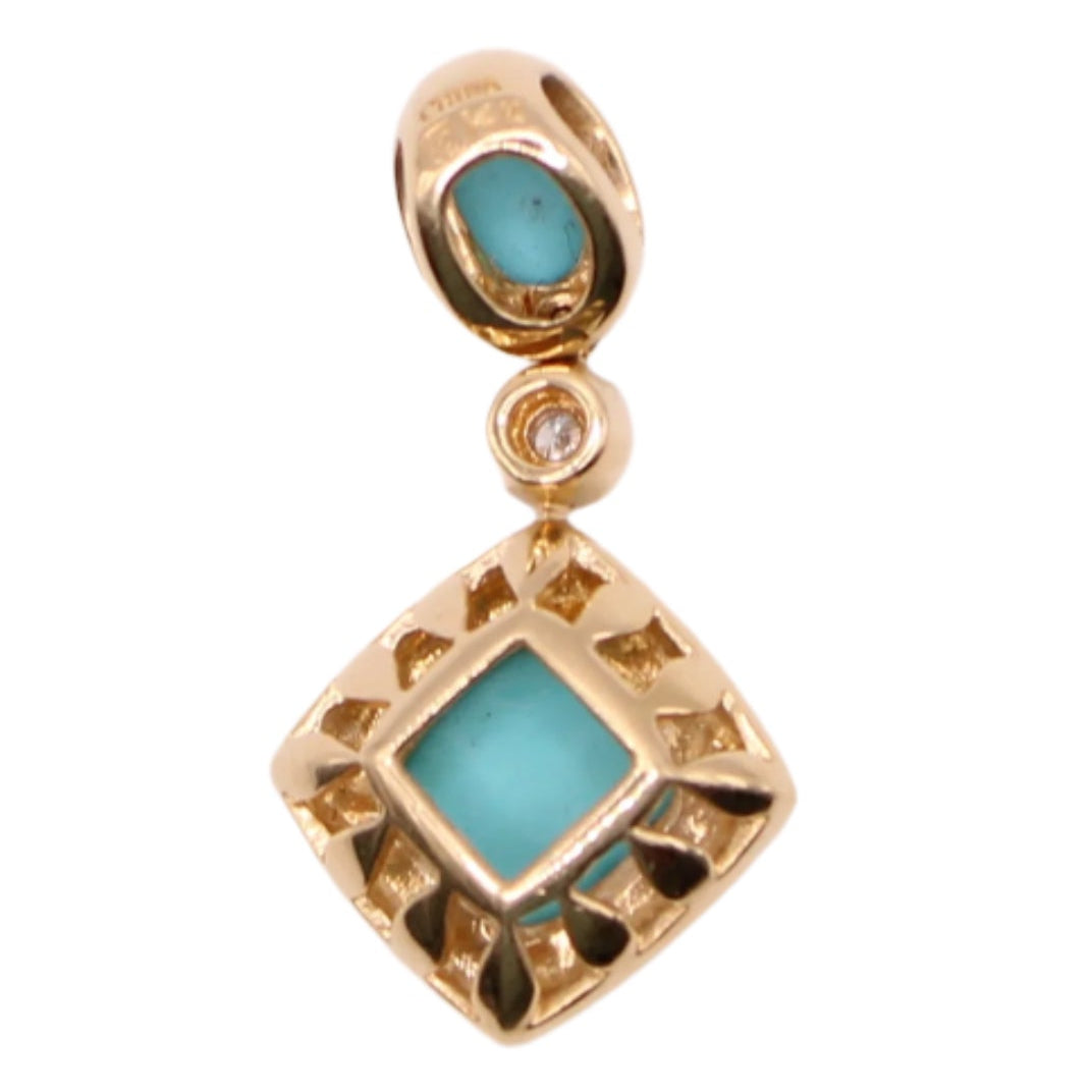 *SOLD* 14kt Yellow Gold Sleeping Beauty Cabochon Turquoise Diamond Pendant