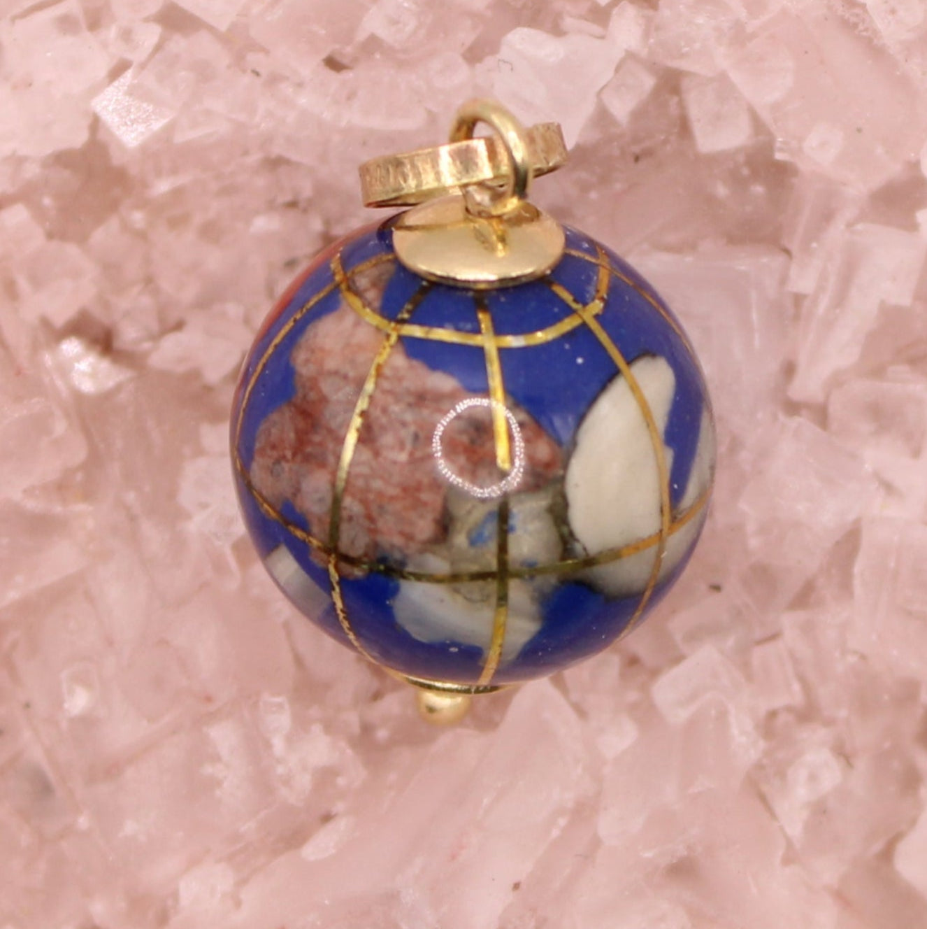 H.W. Burdick Co Vintage 14kt Yellow Gold Inlaid Gems Lapis Earth Globe Charm