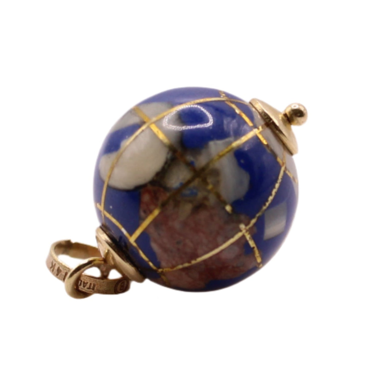 H.W. Burdick Co Vintage 14kt Yellow Gold Inlaid Gems Lapis Earth Globe Charm