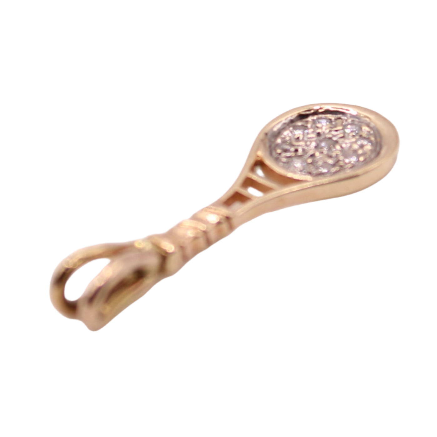 Vintage 14kt Two Tone Yellow Gold Diamond Tennis Racket Charm Pendant