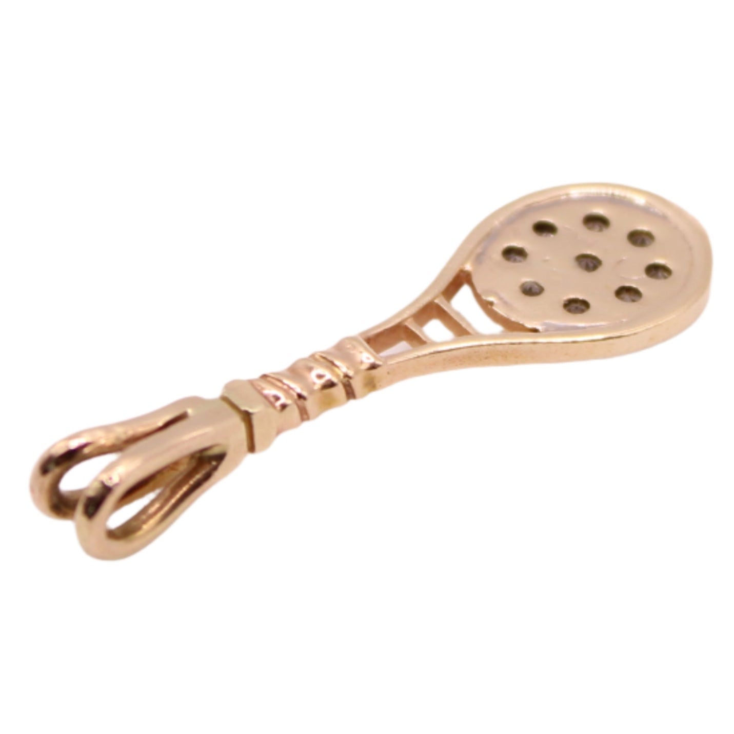 Vintage 14kt Two Tone Yellow Gold Diamond Tennis Racket Charm Pendant