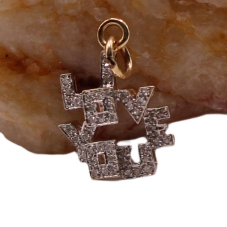 14kt Two Tone Yellow White Gold Diamond 3D I Love You Charm Pendant