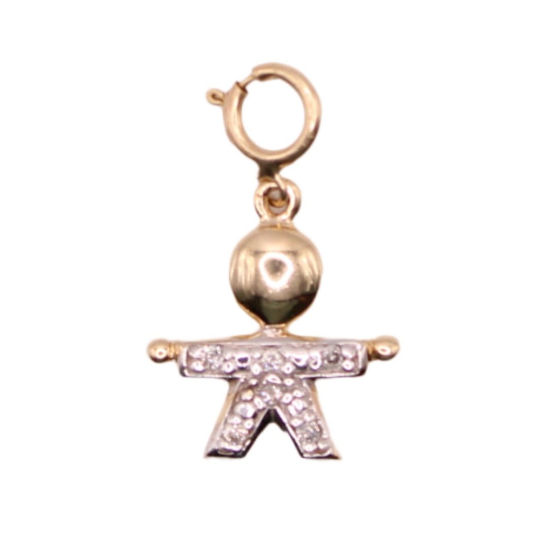 Vintage 10kt Two Tone White Yellow Gold Diamond Small Child Charm Pendant