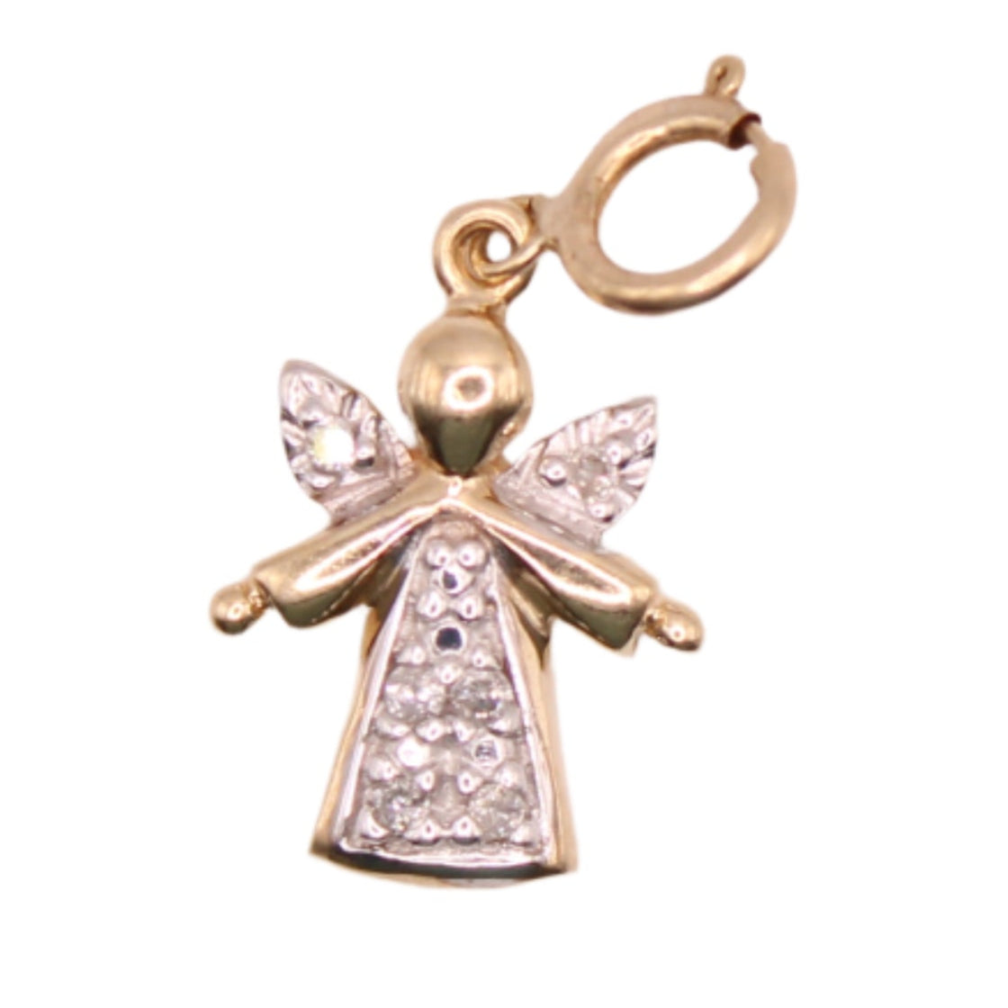 *SOLD* Vintage 10kt Two Tone White Yellow Gold Diamond Angel Charm Pendant