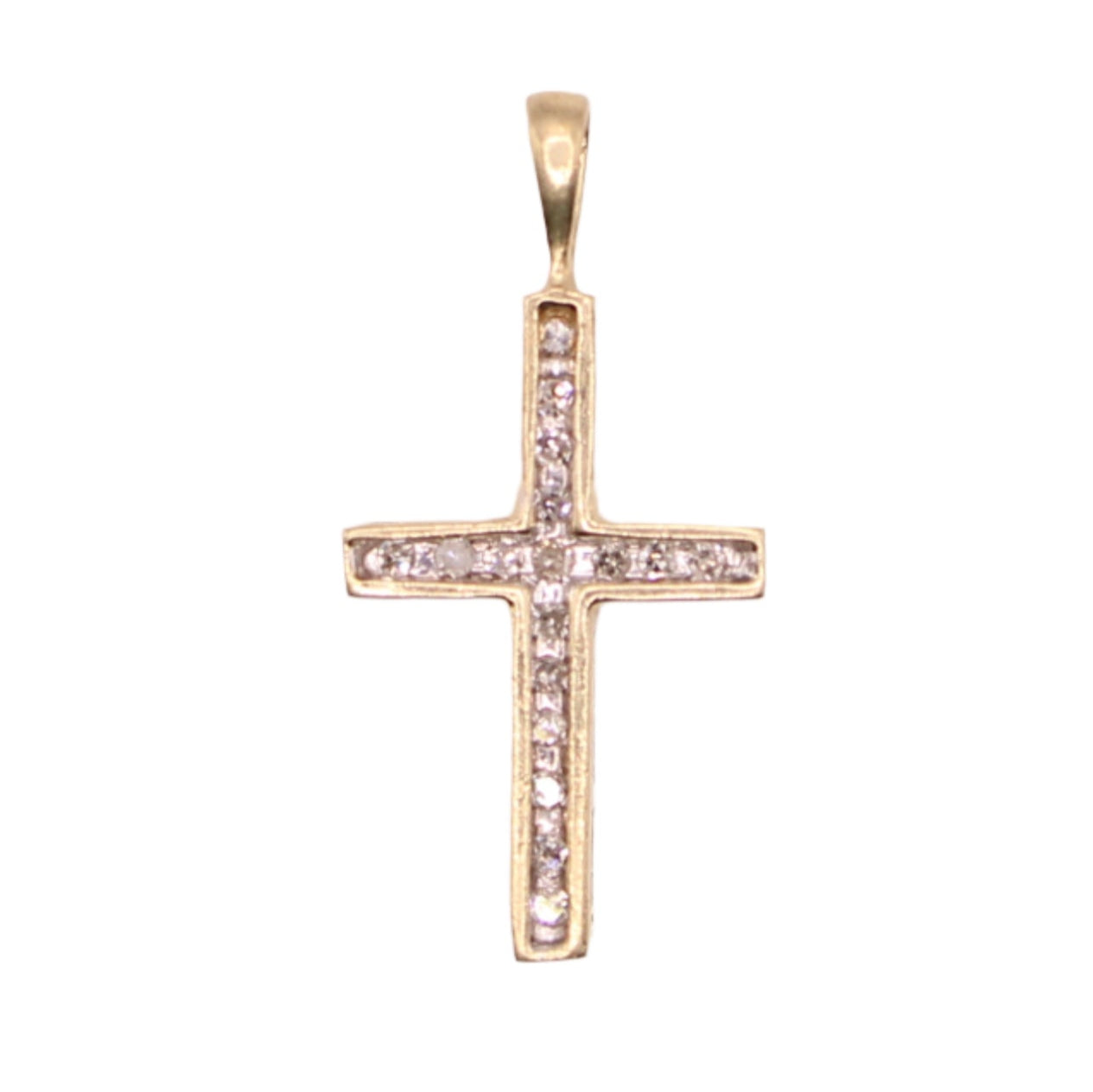 Vintage ADL 10kt Yellow Gold Diamond Two Tone Cross Pendant