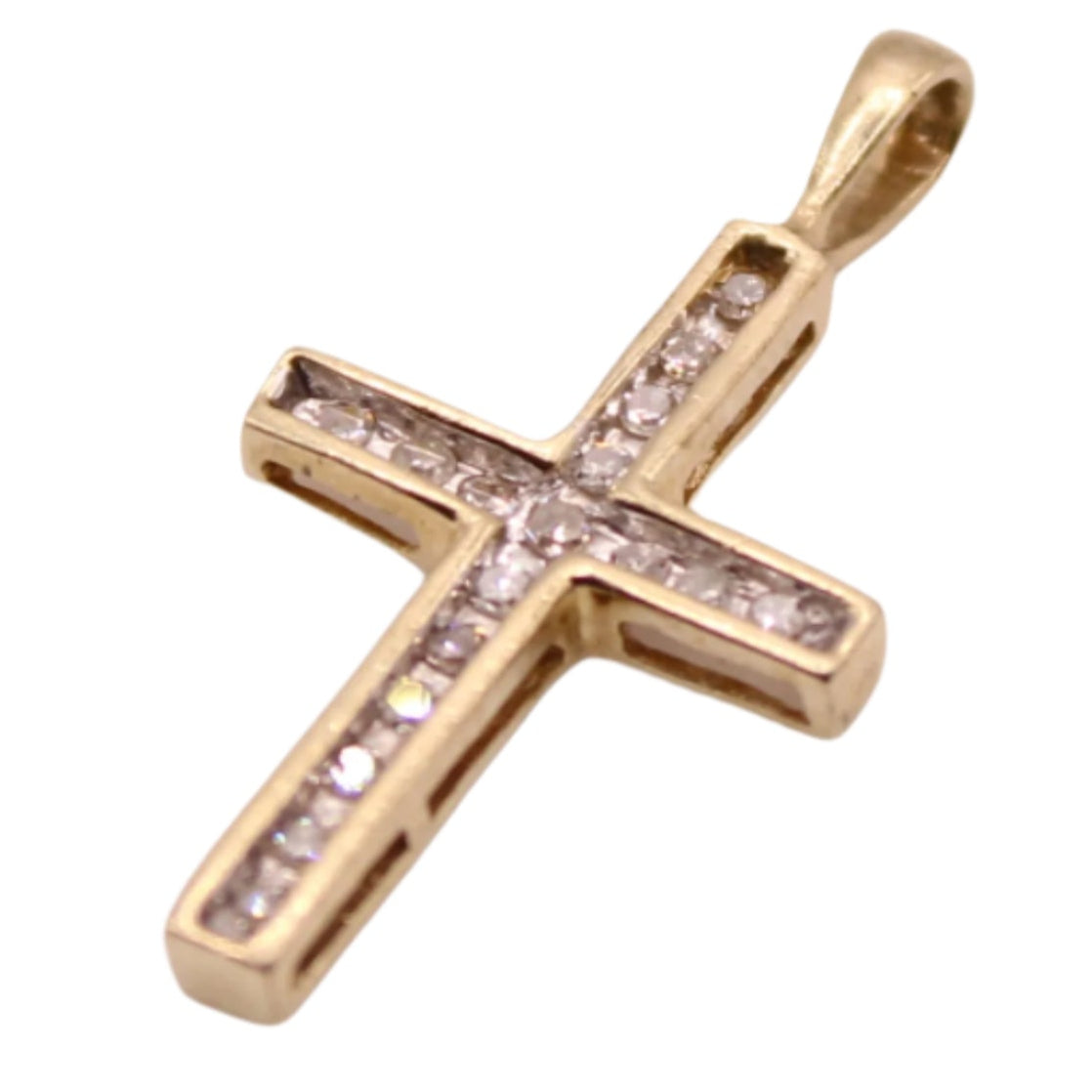 Vintage ADL 10kt Yellow Gold Diamond Two Tone Cross Pendant
