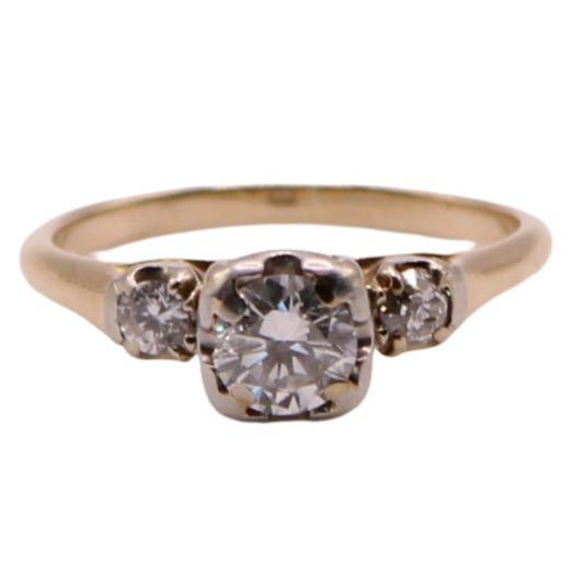 Antique 14kt Yellow White Two Tone Gold Diamond Engagement Wedding Ring