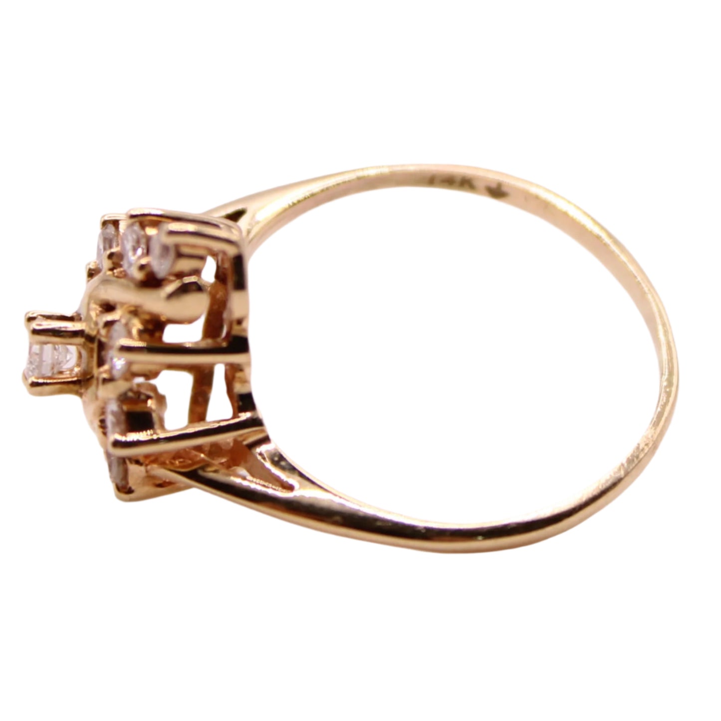 Vintage 14kt Yellow Gold Diamond Navette Cluster Cocktail Engagement Ring