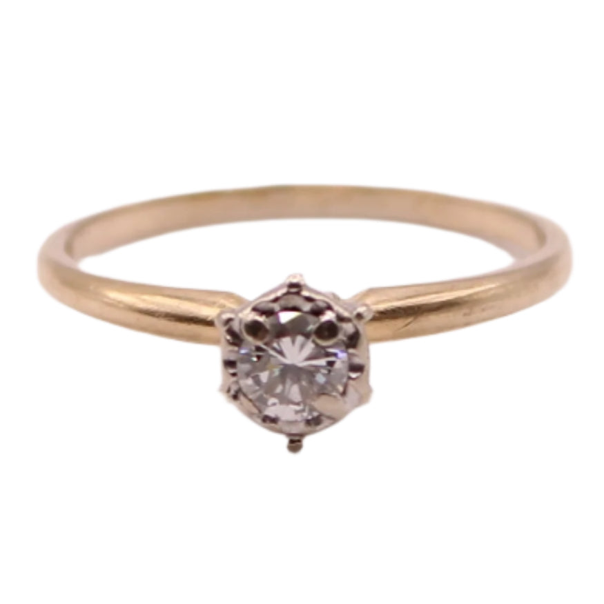 Antique 14kt Two Tone Gold Diamond 0.20 CT Solitaire High Setting Engagement Ring