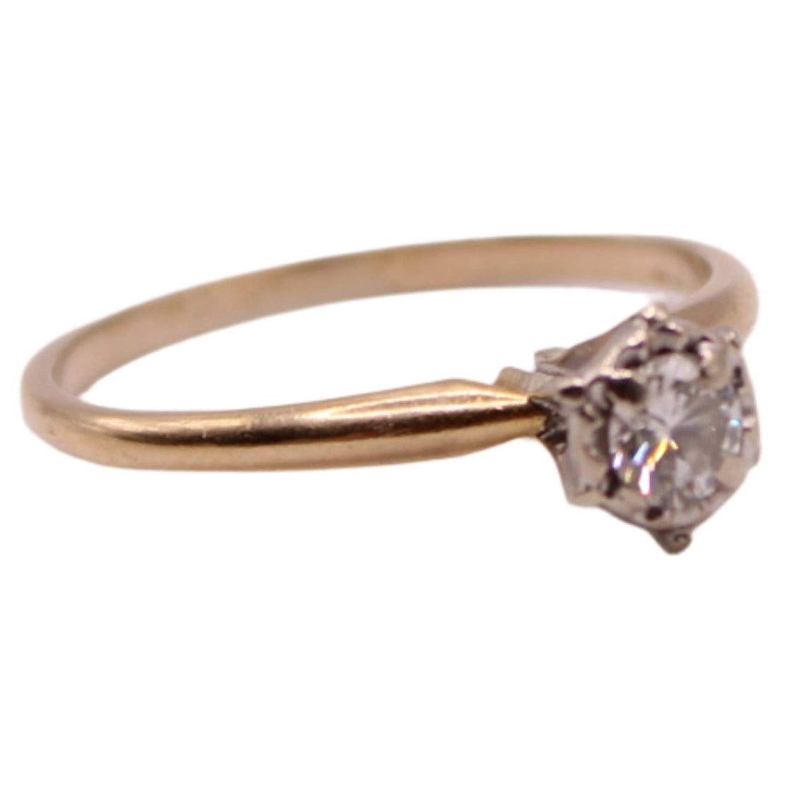 Antique 14kt Two Tone Gold Diamond 0.20 CT Solitaire High Setting Engagement Ring