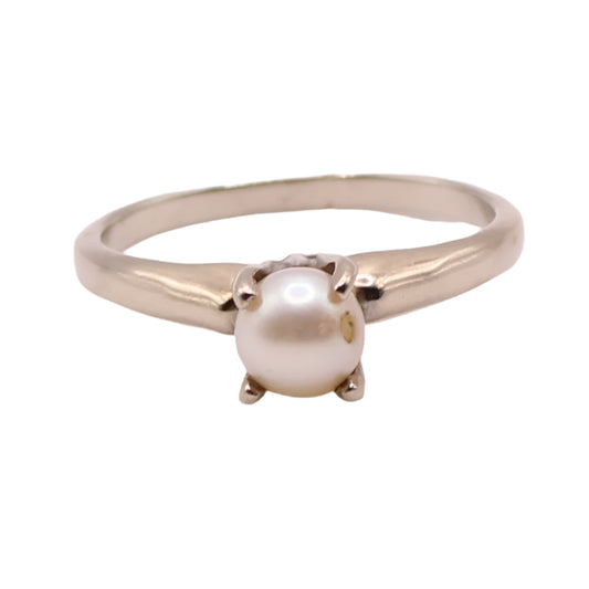 Vintage 14kt Yellow Gold Seed Pearl Solitaire Birthstone Ring