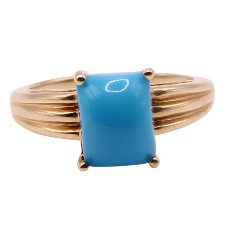 Vintage 14kt Yellow Gold Sleeping Beauty Turquoise Cabochon Cocktail Ring
