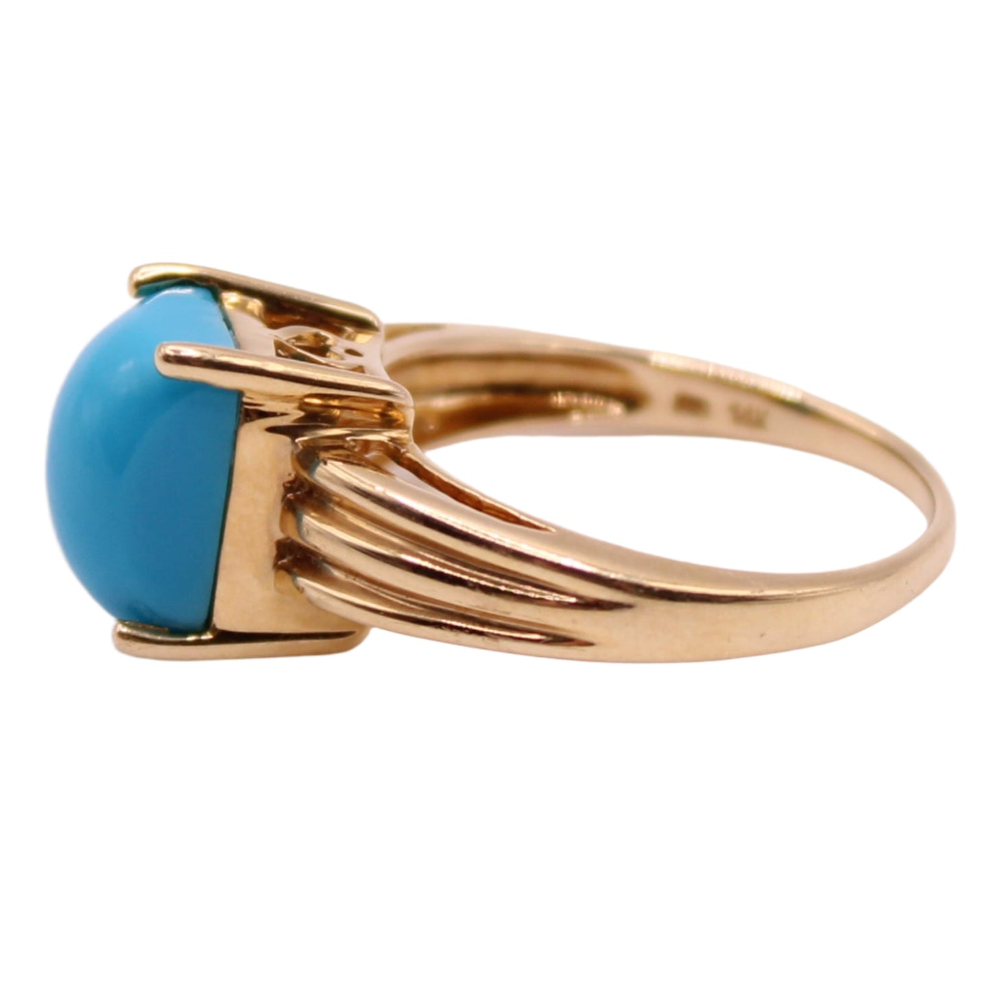 Vintage 14kt Yellow Gold Sleeping Beauty Turquoise Cabochon Cocktail Ring