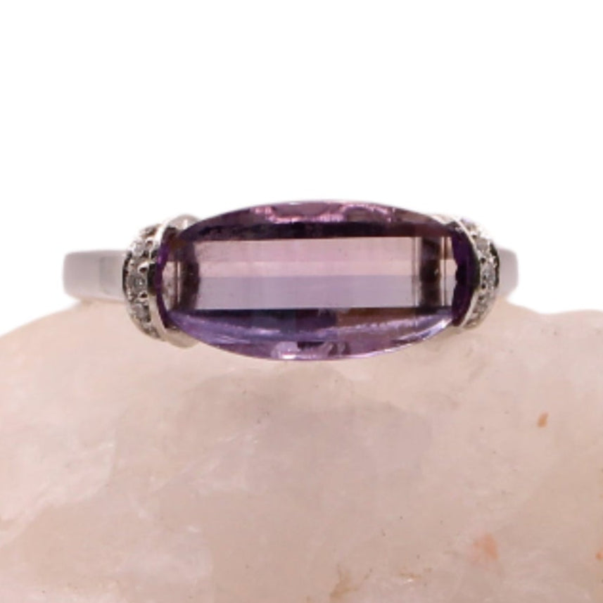 Vintage 14kt White Gold Diamond Floating Amethyst Birthstone Anniversary Ring
