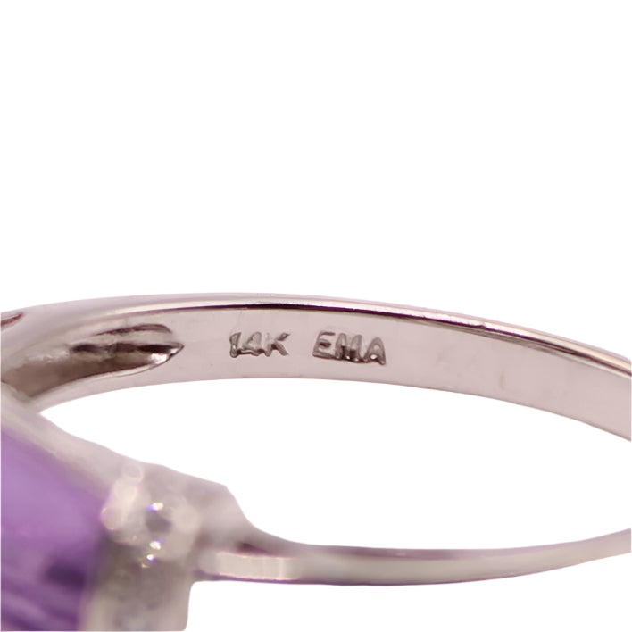 Vintage 14kt White Gold Diamond Floating Amethyst Birthstone Anniversary Ring