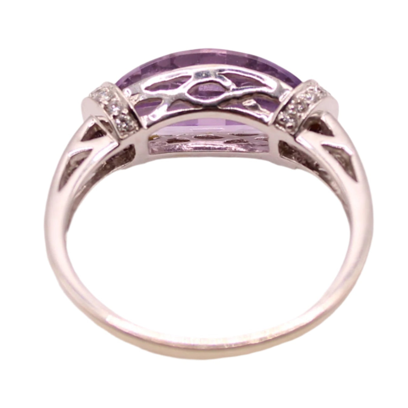Vintage 14kt White Gold Diamond Floating Amethyst Birthstone Anniversary Ring