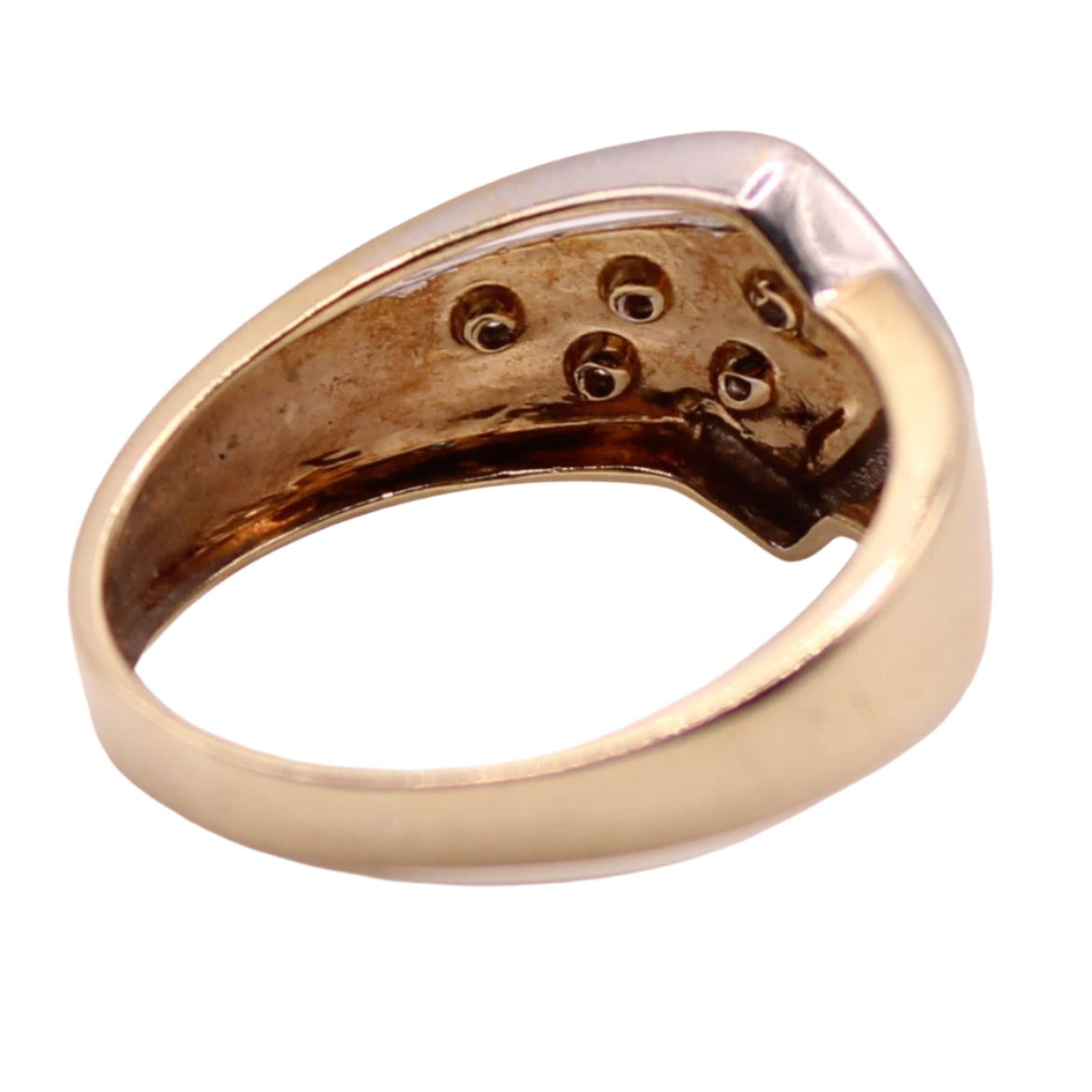 14kt Two Tone Yellow White Gold Diamond Flush Gypsy Set Belt Buckle Ring