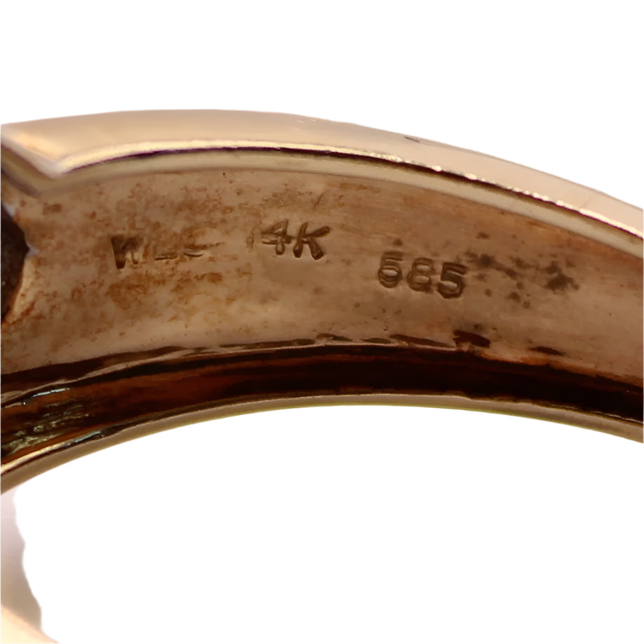 14kt Two Tone Yellow White Gold Diamond Flush Gypsy Set Belt Buckle Ring