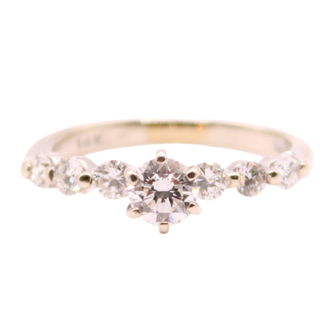 14kt White Gold Diamond 0.85 CT Solitaire With Accent Bubble Engagement Ring