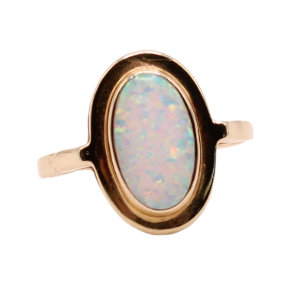 14kt Yellow Gold Opal Oval Bezel October Birthstone Cocktail Ring