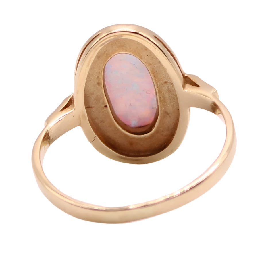 14kt Yellow Gold Opal Oval Bezel October Birthstone Cocktail Ring