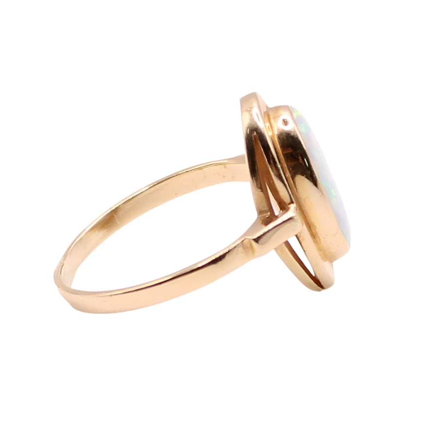 14kt Yellow Gold Opal Oval Bezel October Birthstone Cocktail Ring