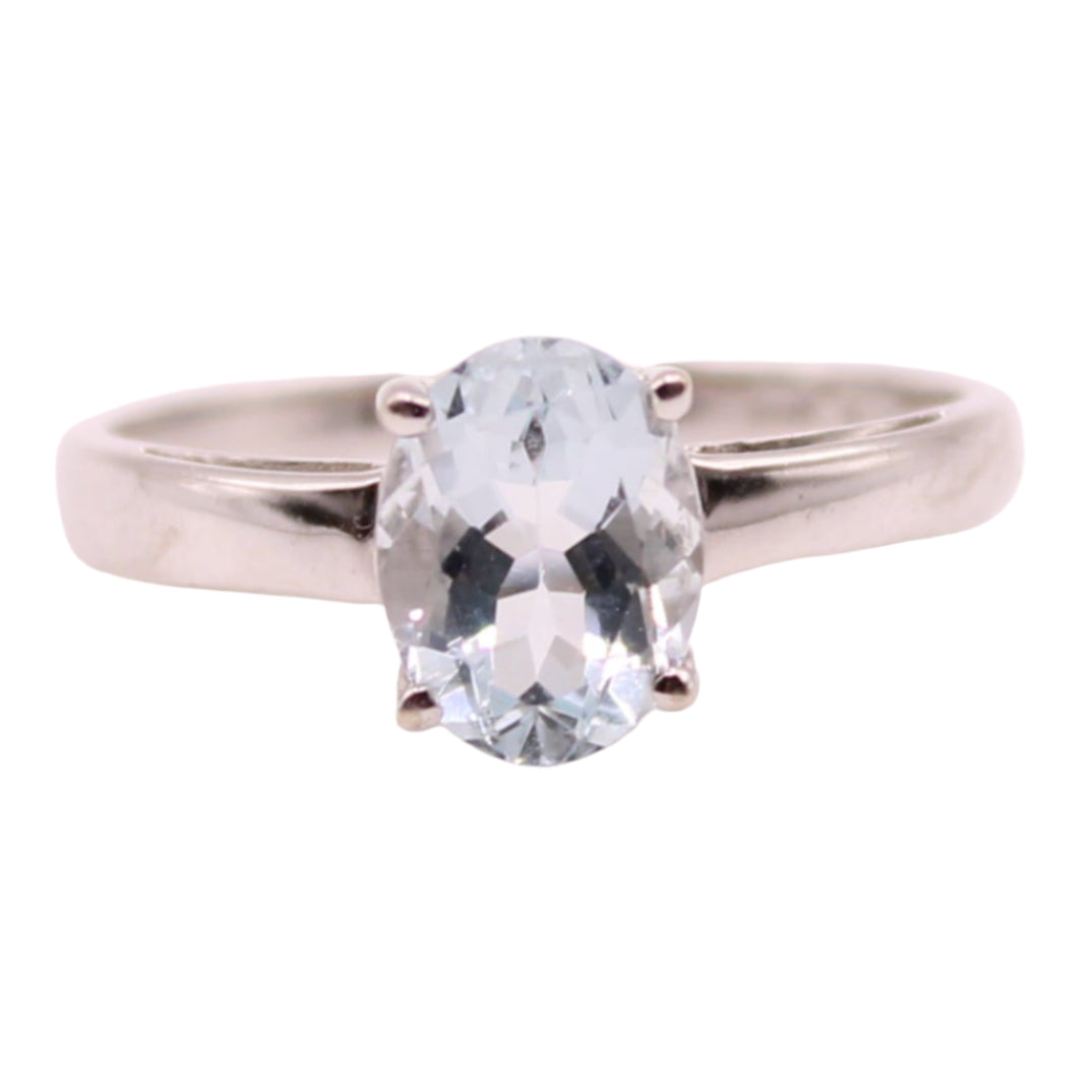 14kt White Gold Oval Aquamarine Light Blue Cocktail Solitaire Birthstone Ring