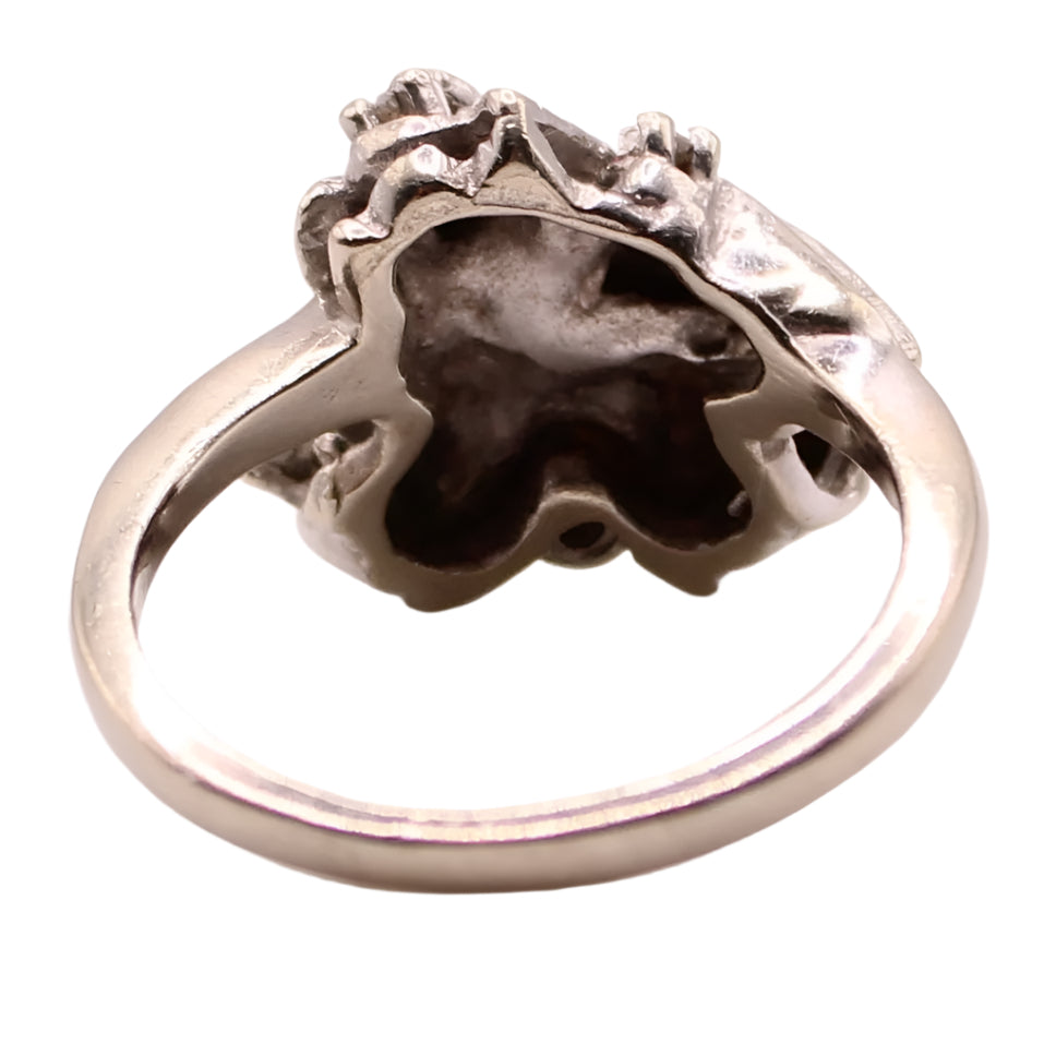 Antique Dason 14kt White Gold Diamond Pearl Flower Cocktail Ring