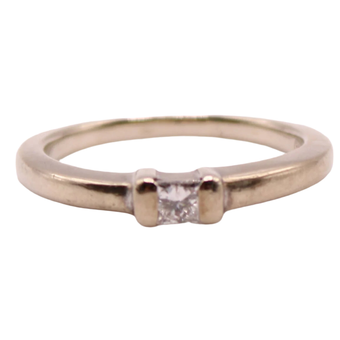 14kt White Gold Diamond Princess Square Pressure Set Stacker Band Ring