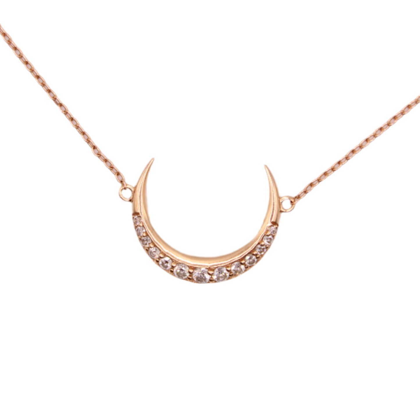 Ferkos 14kt Rose Gold Diamond Crescent Moon Choker Chain Link Necklace 15"