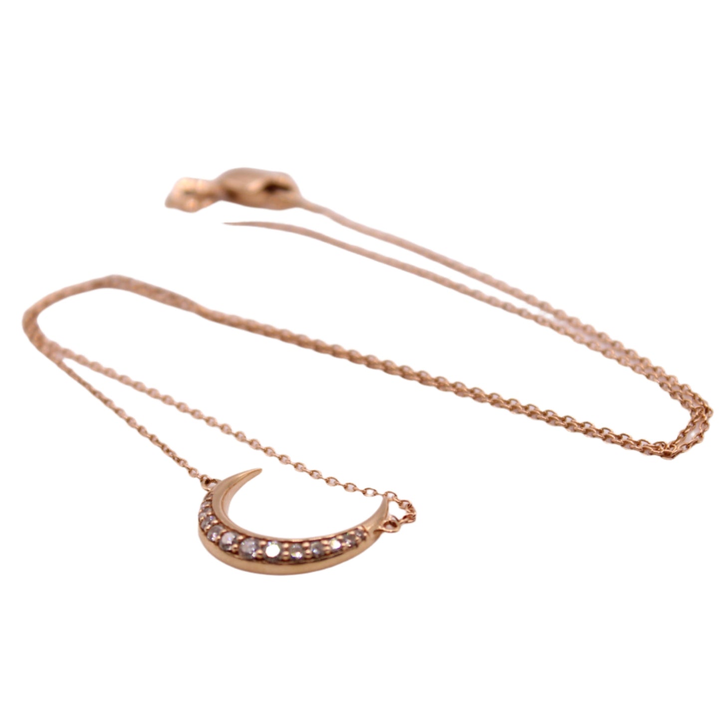 Ferkos 14kt Rose Gold Diamond Crescent Moon Choker Chain Link Necklace 15"