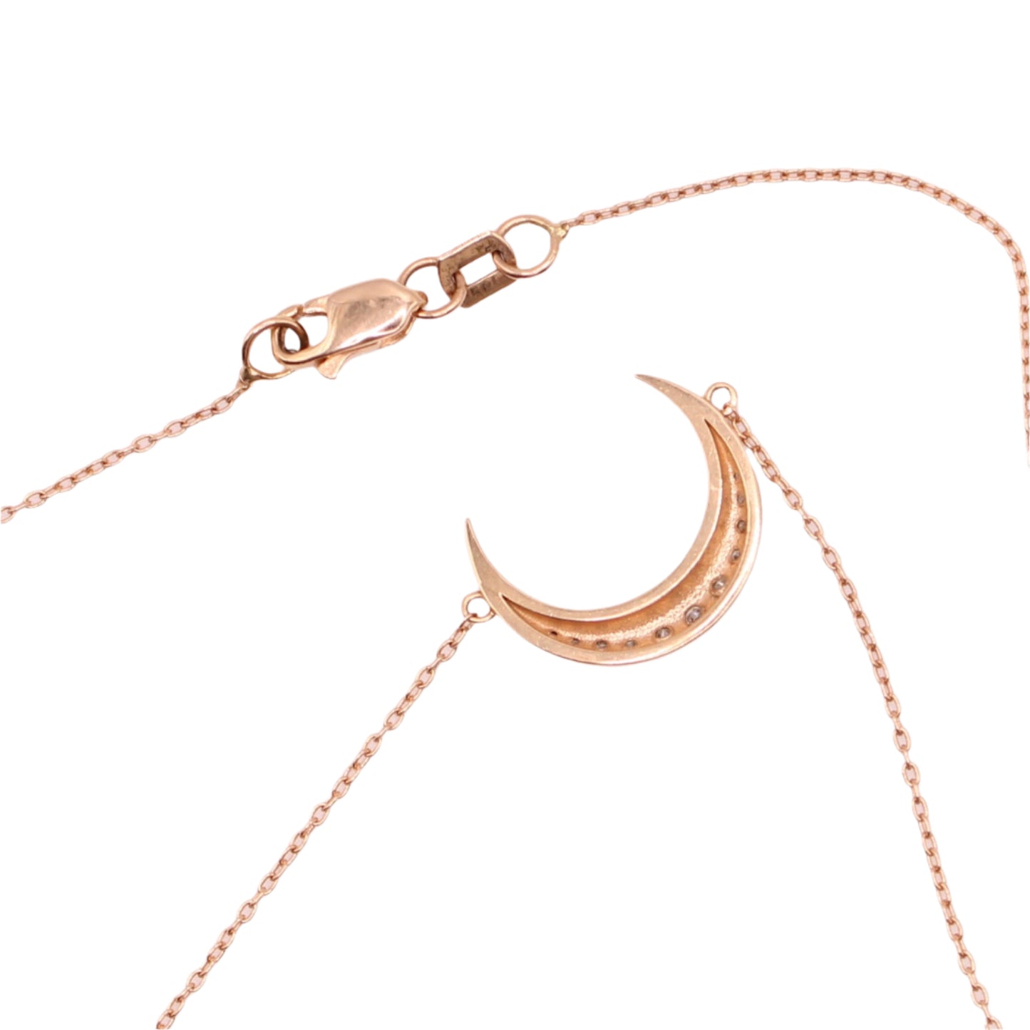 Ferkos 14kt Rose Gold Diamond Crescent Moon Choker Chain Link Necklace 15"