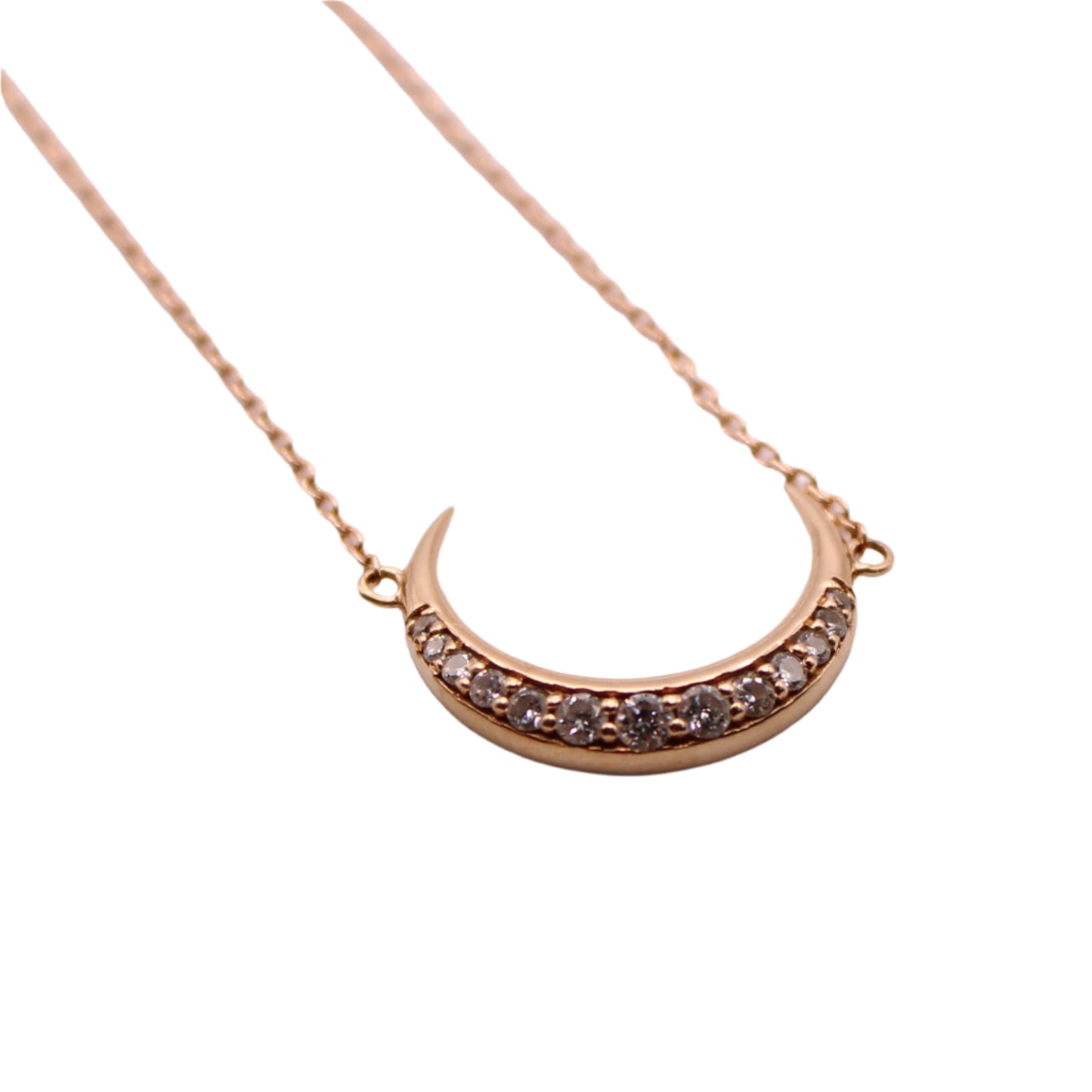 Ferkos 14kt Rose Gold Diamond Crescent Moon Choker Chain Link Necklace 15"