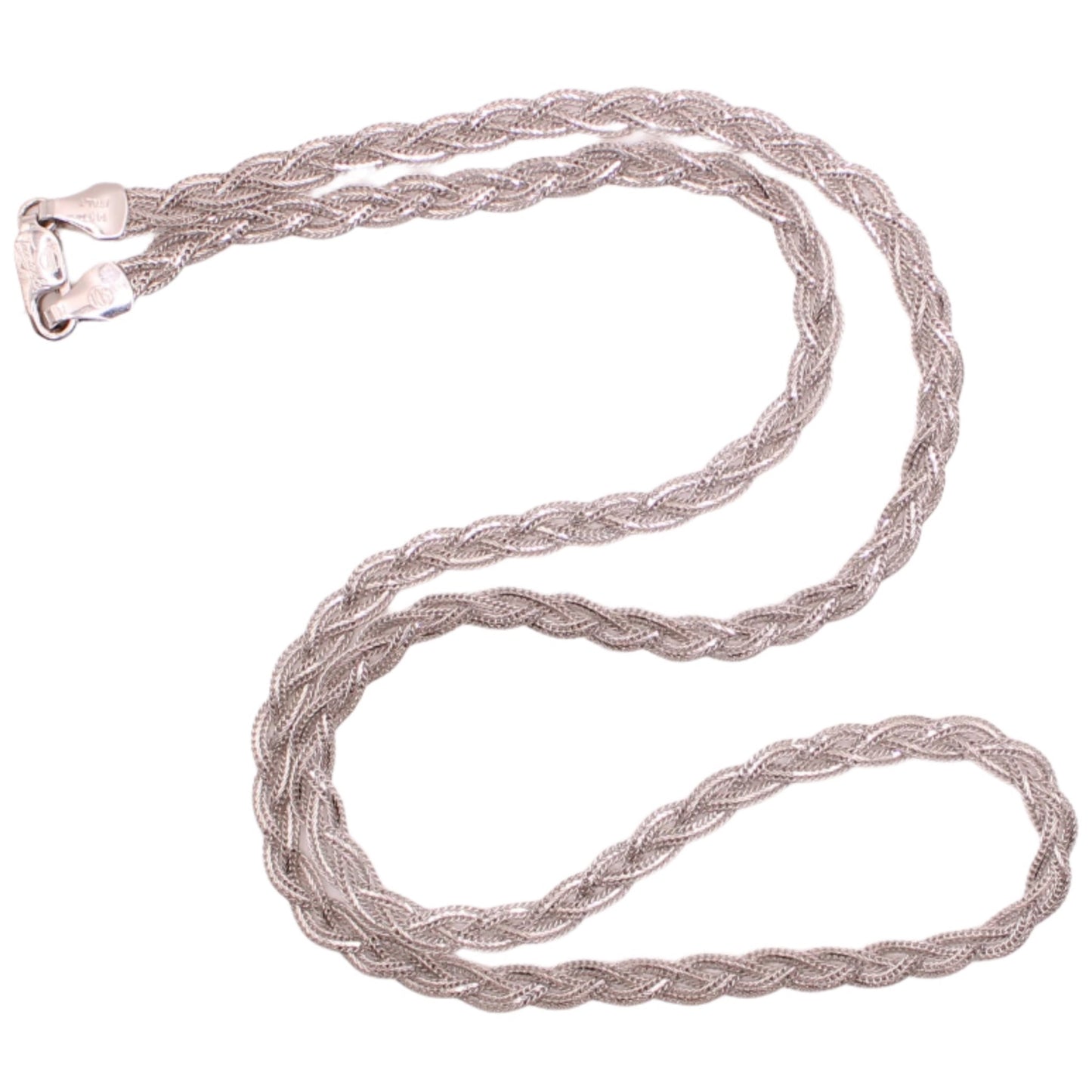 Tecnigold 14kt White Gold Braided Wheat Foxtail Chain Necklace 17"