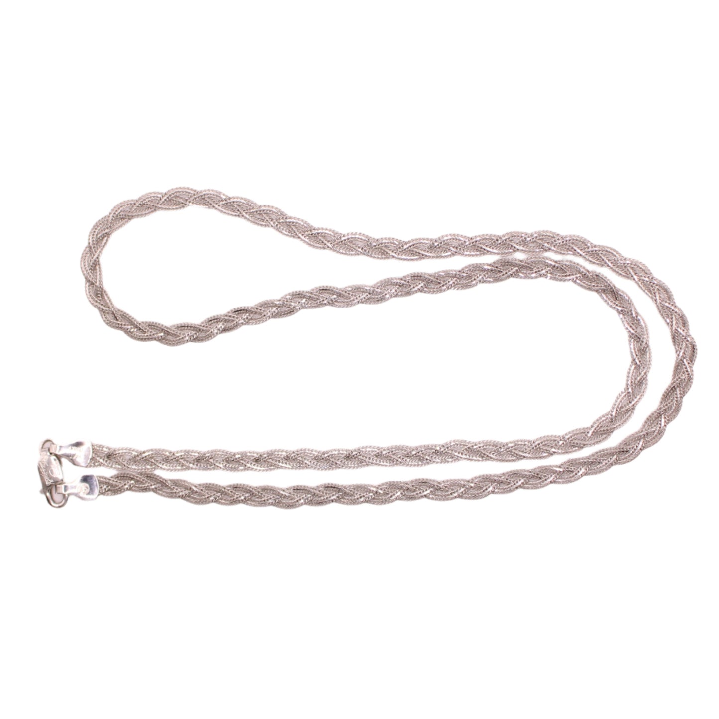 Tecnigold 14kt White Gold Braided Wheat Foxtail Chain Necklace 17"