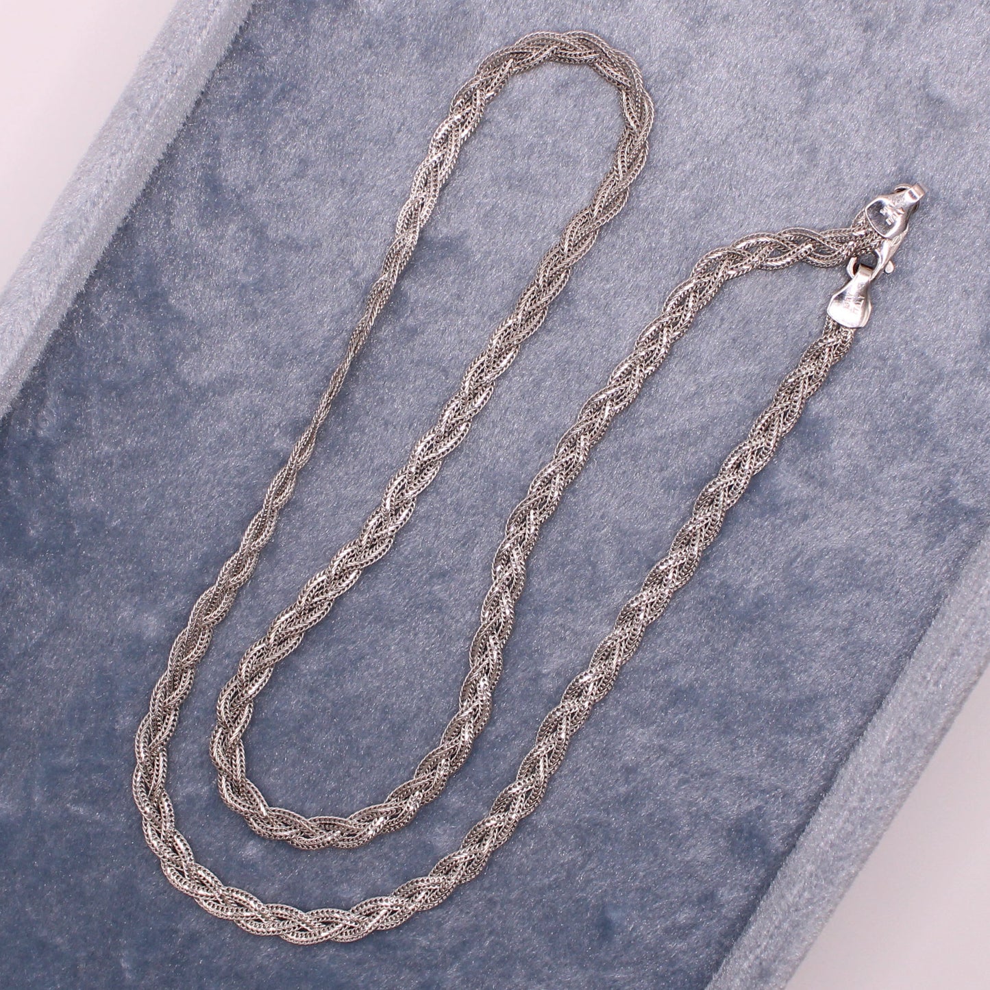 Tecnigold 14kt White Gold Braided Wheat Foxtail Chain Necklace 17"
