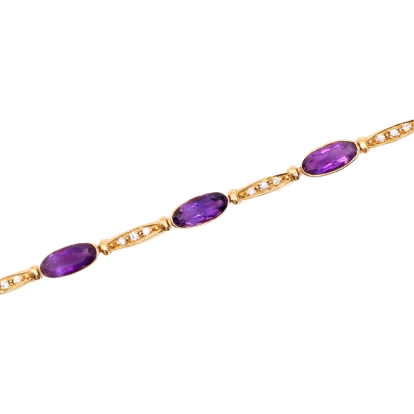18kt Yellow Gold Diamond Oval Amethyst Tennis Chain Link Bracelet 7.25"