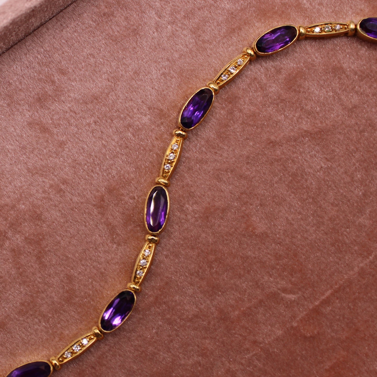18kt Yellow Gold Diamond Oval Amethyst Tennis Chain Link Bracelet 7.25"