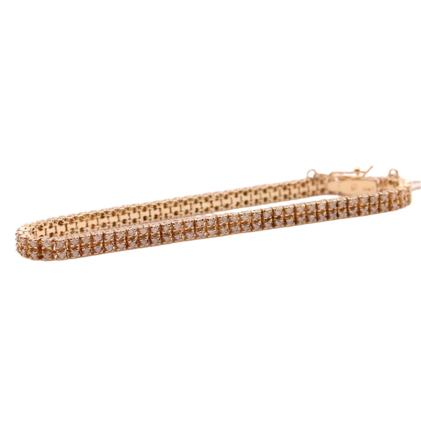 14kt Yellow Gold Diamond 2.5 CT Double Row Tennis Chain Link Bracelet