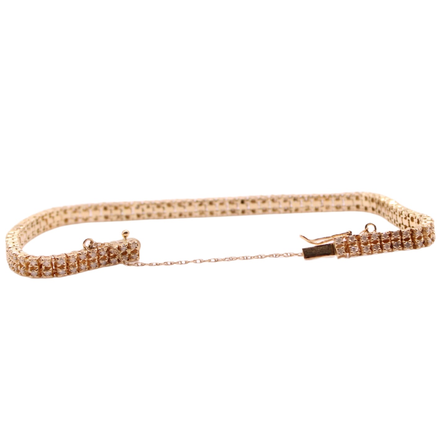 14kt Yellow Gold Diamond 2.5 CT Double Row Tennis Chain Link Bracelet