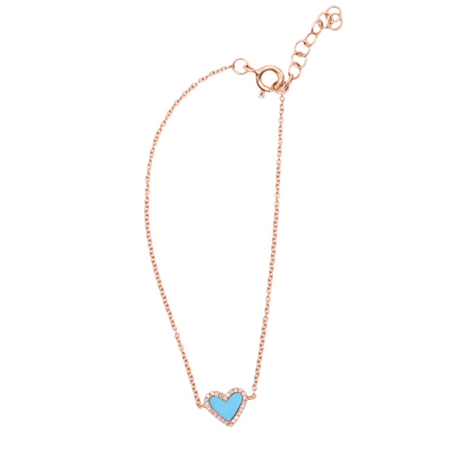 *SOLD* Jennifer Miller 14kt Rose Gold Diamond Turquoise Heart Charm Bracelet