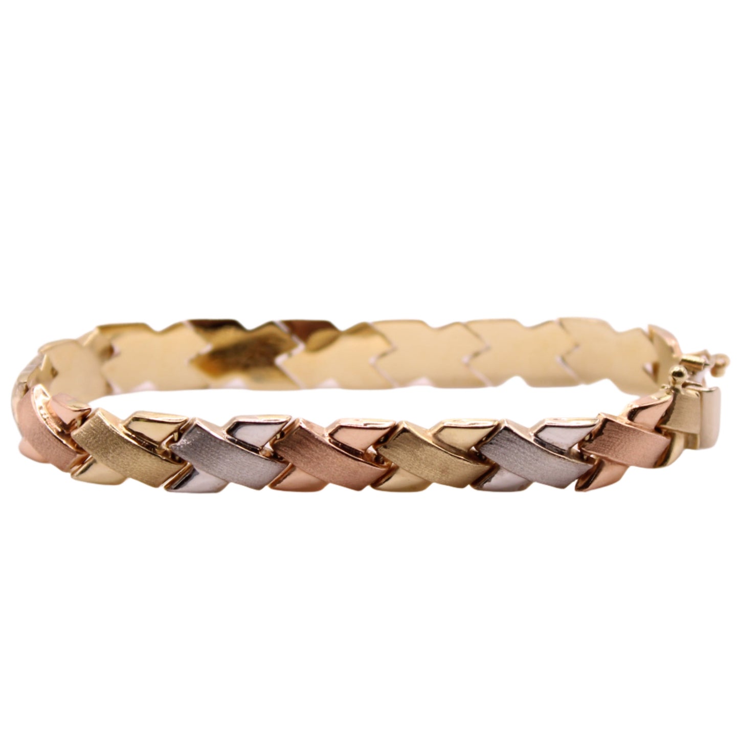 Aurafin 14kt Tri Color Yellow White Rose Gold Brushed X Link Bracelet
