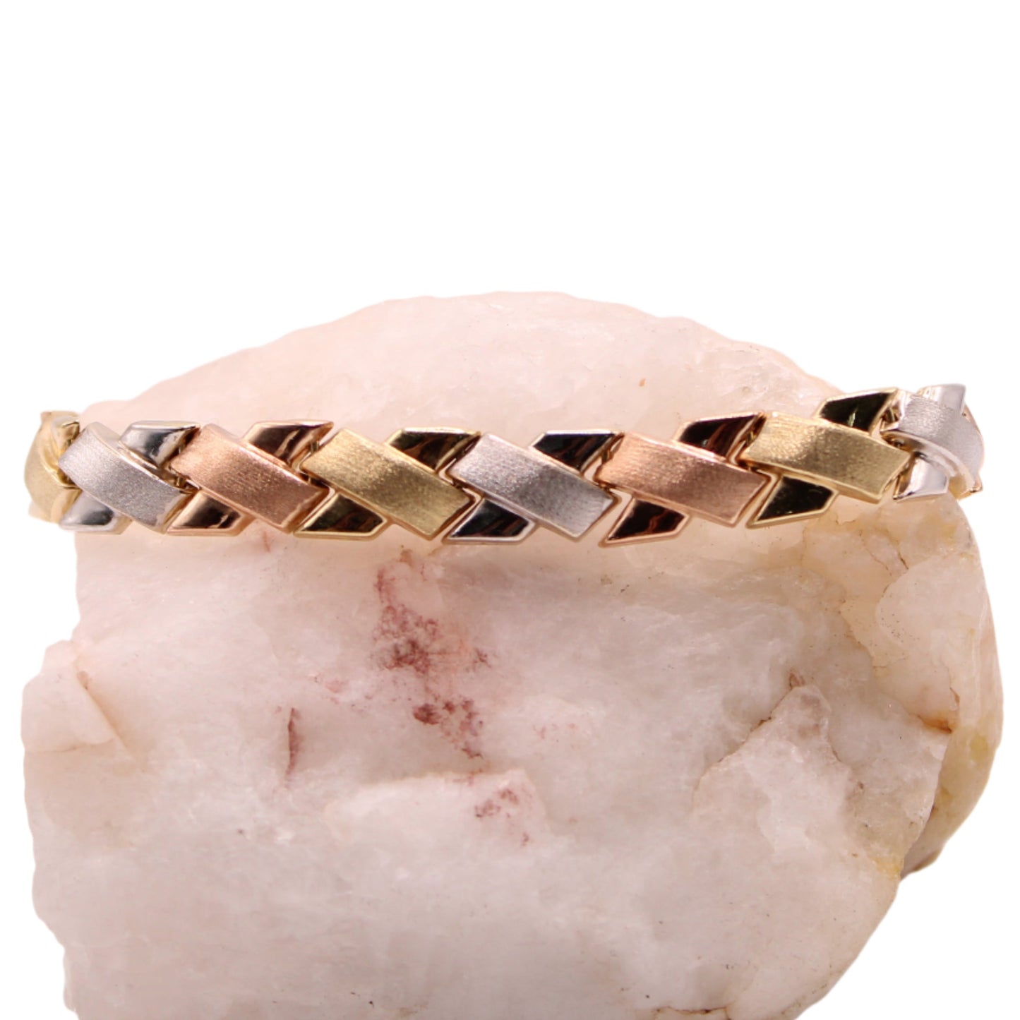 Aurafin 14kt Tri Color Yellow White Rose Gold Brushed X Link Bracelet