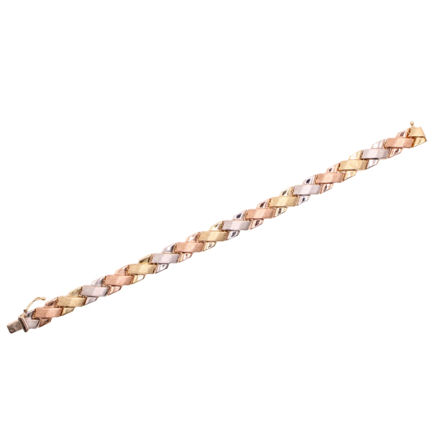 Aurafin 14kt Tri Color Yellow White Rose Gold Brushed X Link Bracelet