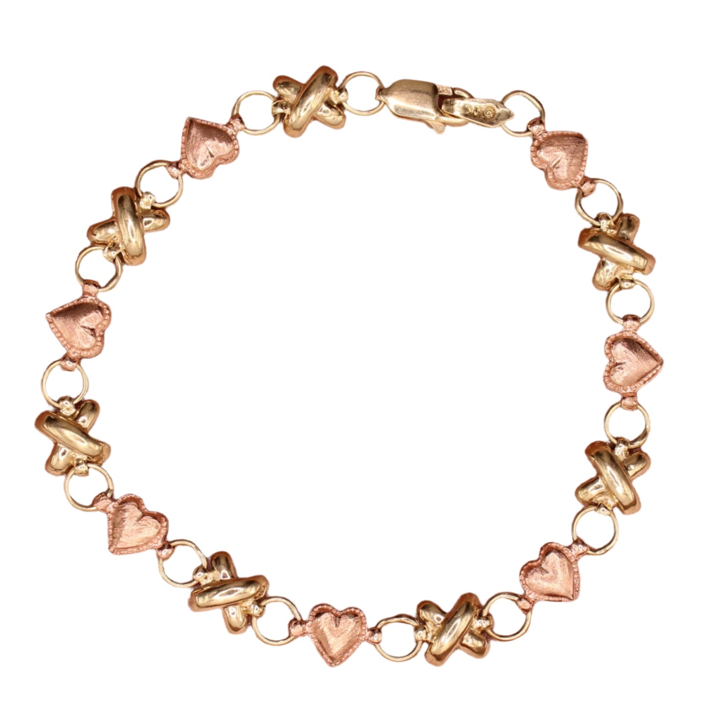 10kt Two Tone Yellow Rose Gold Hugs & Kisses Love Bracelet 6.75"